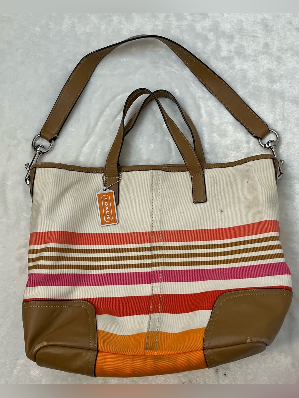 COACH Hadley Canvas & Leather Striped Tote Shoulder Bag F30302 ***AS IS***READ!!